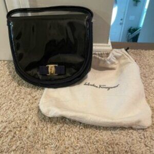 Salvatore Ferragamo Black Patent Leather Cross Body Purse Vintage Italian